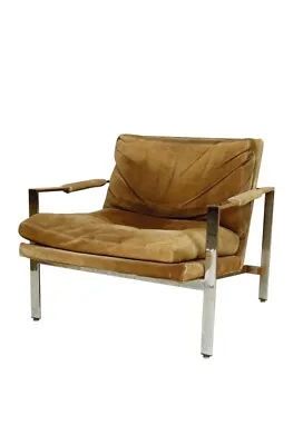 Milo Baughman Vintage Chrome Armchair In Original Beige Suede 1970s • $1200