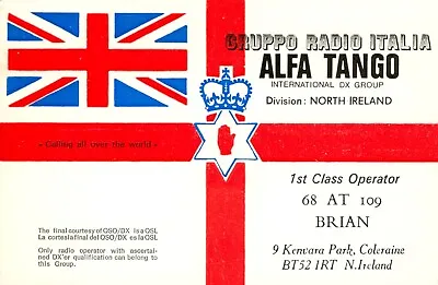 £2.49 • Buy 1 X QSL Card Radio UK Alfa Tango Brian 68AT109 Colerain N Ireland 1996 ≠ S560