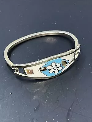 Vintage Alpaca Silver Abalone Bangle Hinged Bracelet  Mexico • $8