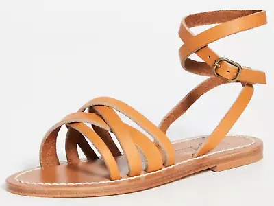 NIB K. Jacques Galapagos Camel Leather Crisscross Strappy Flat Sandals 36 6 $335 • $99.99