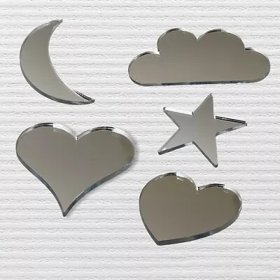 Acrylic Shapes Mirror Kids Bedroom Reflective Shiny Star Cloud Moon Heart • £1.29