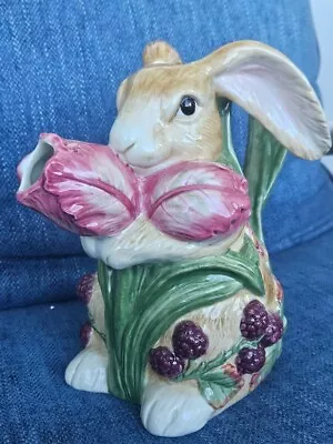 Easter Fitz Floyd Blackberry Bunny Rabbit Pitcher 8.25  Tall Excellent Condition • $19.95