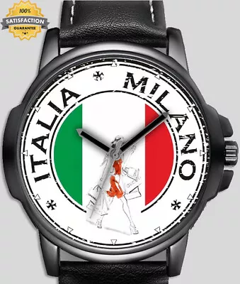 Italy Italia Milano Art Flag High Quality Leather Strap Wrist Watch • £31.94