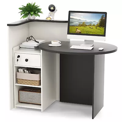 Front Reception Counter Desk Checkout Office Desk W/Open Shelf & Lockable Drawer • $159.99