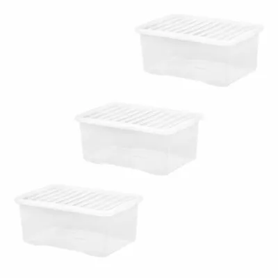 3 X 45 Litres Clear Plastic Large Storage Box With Lids Home Office - UK Made • £26.19