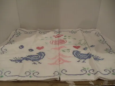 + Vintage Cross Stitched Blue Bird And Heart Pillow Cases Set Of 2 • $14.99