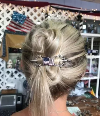 American Flag Patriotic Lilla Rose Flexi Hair Clip Size Medium FX-3671 NEW • $10