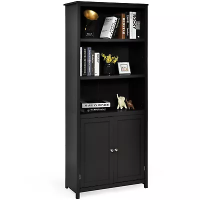 Wooden Tall Bookcase 3-Tier Shelving Storage Cabinet 2 Doors Display Organizer • £128.95