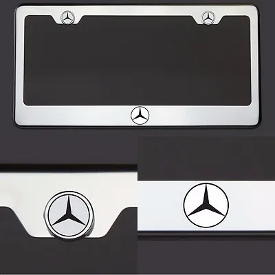 Chrome Mercedes-Benz Logo Black Letter Laser Etched Engrave License Plate Frame • $32.98