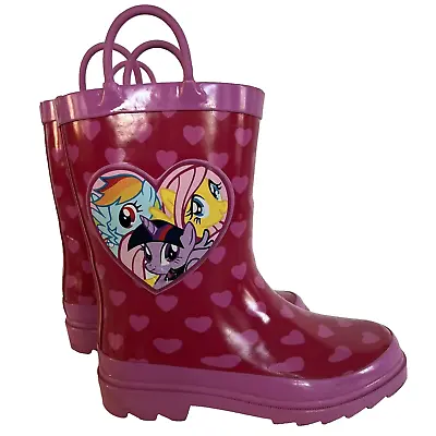 My Little Pony Girl's Pink Rubber Pull On Mid Calf Comfort Rain Boots Size 13 • $19.99