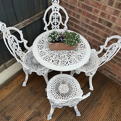 £450 • Buy Vintage Ornate Cast Aluminium Metal Patio Set 4 Chairs & Table Garden Furniture