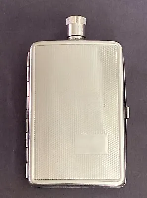 Vintage Artex Stainless Steel 2oz Hip Flask/Cigarette Case Combination • $20