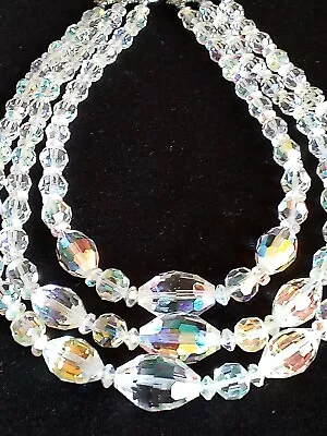 Vintage Aurora Borealis Triple Strand Ladies Necklace! • $19.99