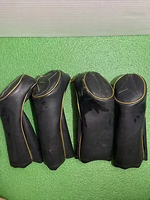 Vintage Leather Golf Club Head Covers Set 134^ Black With Gold Trim • $12.95