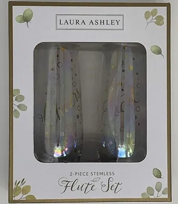 Laura Ashley 2 Piece Stemless Flute Set Cheer Toast Bridal Champagne Kitchen Cup • £8.69