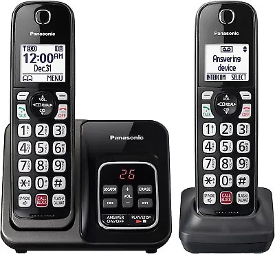 Panasonic Cordless Phone Answering Machine Expandable Call Block 2 Handset Black • $38.79