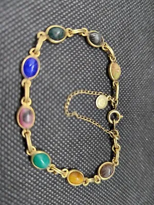 Vintage Scarab Bracelet 1/20 12 KGF Candida Safety Chain 7 In 8 Stones • $35.99