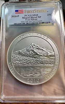 2010-p Mount Hood National Park Np Atb 5 Oz Silver Pcgs Sp69 First Strike Sp 69 • $404.95