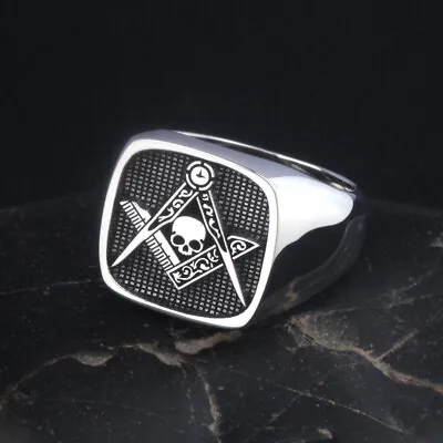 Mason Widow`s Son Skull And Bones Freemason Masonic Square Sterling Silver Ring • $89.99