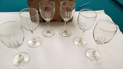 VINTAGE Monogram  M  Luminarc 6pcs White Wine Glasses Set Clear NEW IN BOX • $34.99