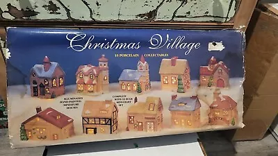 Vintage Christmas Village 10 Porcelain Collectables Miniature Houses  21-135  • $50