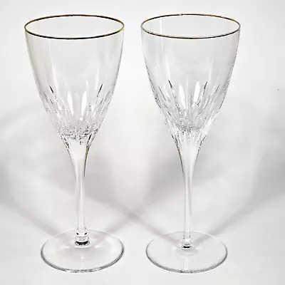 Marquis By Waterford Cut Crystal Wine Glass Water Goblet Gold Gilt Rim 8.5” Tall • $28