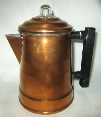 Vtg Copper Finish Coffee Percolator W Inner Basket Camping Stovetop • $59.99