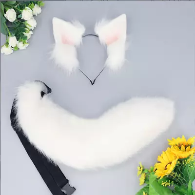 Faux Fur Cat Fox Wolf Ears Headband Hair Hoop Furry Tail Anime Cosplay Costume • $24.64