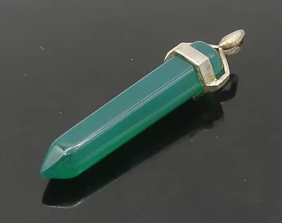 925 Sterling Silver - Vintage Petite Jade Wand Pendant - PT17999 • $29.10