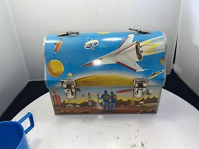 Vintage C1950s Thermos Brand SPACE AGE Lunch Box - Tin Metal Domed • $19.99