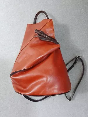 VERA PELLE Tan Soft Brown Leather Bucket-Shoulder-Rucksack Bag • £25
