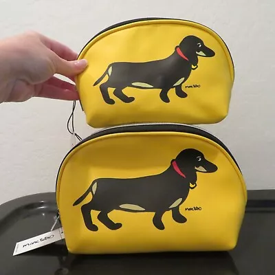 (2) Marc Tetro Dachshund Yellow Cosmetic Bag Makeup Pouch Pouches Travel NEW • $32