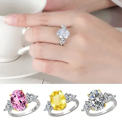 $4.51 • Buy Platinum Plated Gold Double Color High Carbon Diamond Oval Diamond Rings Trendy