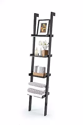 Black Ladder Shelf Sennen Leaning Bookcase Wood 4 Tiers With Retaining Bars • £48.94