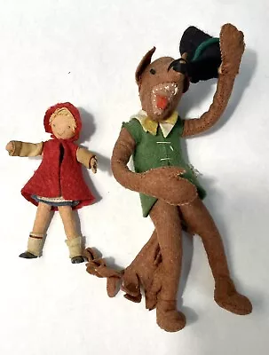 Vintage BAPS Germany Little Red Riding Hood & Big Bad Wolf Felt Dolls • $150