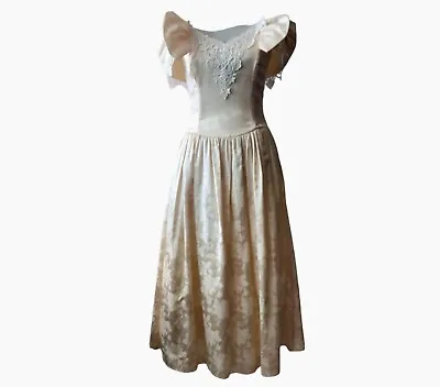 Scott McClintock Vintage Cream Peach Damask Lace Cottagecore Full Skirt Dress 6 • $99.87