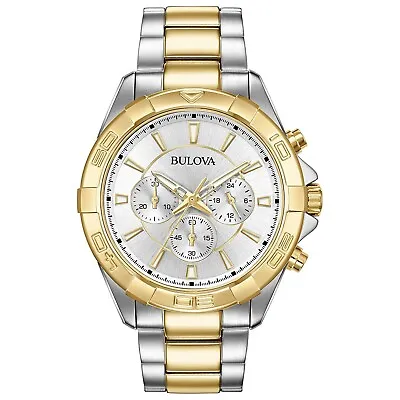 Bulova Men's Quartz Chronograph Gold Silver Stainless Steel Watch 43mm 98A221 • $134.99