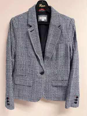 Merona Womens Fully Lined Houndstooth Padded Shoulder Blazer Coat Black White Pl • $20.80