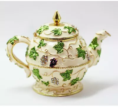$17.99 • Buy Bejeweled Enameled Trinket Box/Figurine With Rhinestones-Vintage Teapot