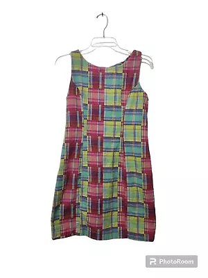 Chadwicks Of Boston Womens Madras Sleeveless Dress 6 Pink Yellow Back Zip Sheath • $15.98