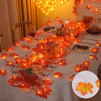 $8.95 • Buy Lighted Fall Garland Maple Leaves String Lights LED Thanksgiving Halloween Decor