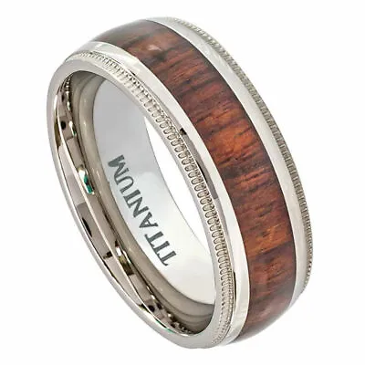 8mm Men's Genuine Titanium Milgrain Hawaiian Wood Inlay Wedding Band Ring  • $22.33