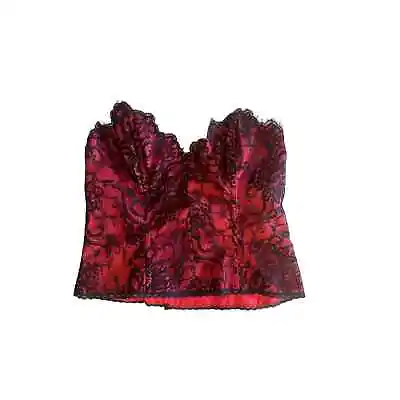 Vintage 1990s Y2K S Natori Red Lace Overlay Bustier Corset Top Strapless Boning  • $40