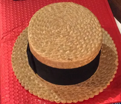 Vintage Long’s Straw Boater Hat Black Ribbon Made In Italy Long’s Store New York • $194.95