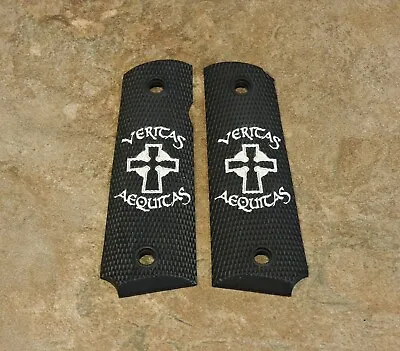 1911 Grips - Black|white - Veritas Aequitas Cross .45 Full-size Ambi • $26.99