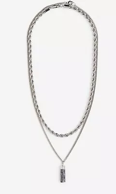 H&M Necklace  Grey Tube Pendant  Silver Tone Lot Of 2 • $10