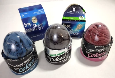$32.99 • Buy 5 L'eggs Leggs Pantyhose Sheer Energy Elegance Eggs Colors Blue Pink Gray Size B