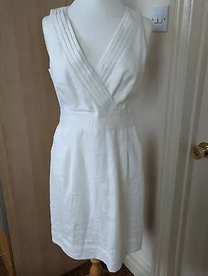 Elegant Mexx Crisp White 100% Linen Dress UK 12 Fully Lined - Fab Condition • £25