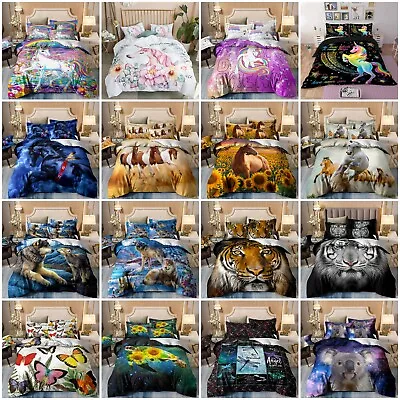 Animals Quilt Duvet Doona Cover Set Single Double Queen King Bedding Pillowcases • $37.50