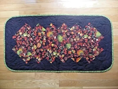 HANDMADE PATCHWORK QUILTED TABLE RUNNER Fall Harvest Pumpkins Nuts Berries 37x18 • $22.95